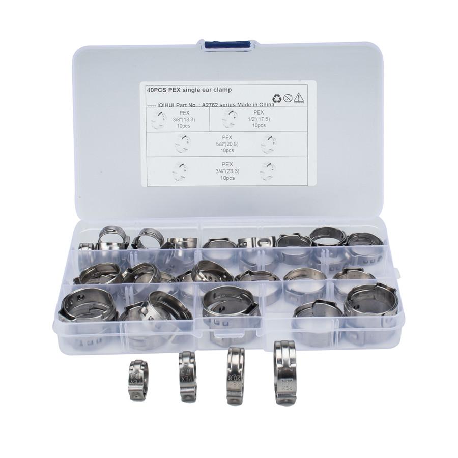 40× 3/8" 1/2" 5/8" Single Ear Stainless Steel Car Hydraulic Hose Clamps O-Clips Pipe Fuel Air Pipe Clamp Pliers Tool