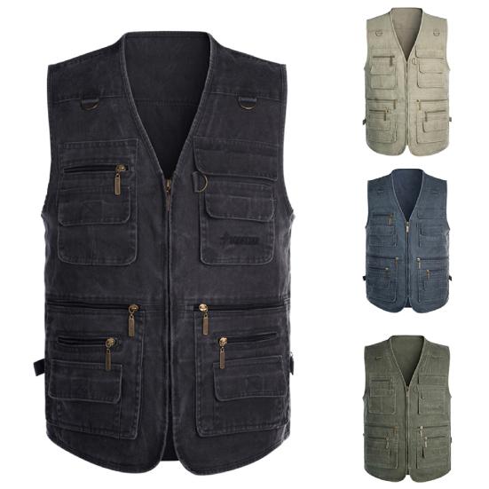 Waistcoat Plus Size Breathable Cotton Men Fishing Multi Pockets Vest Jacket for Shooting