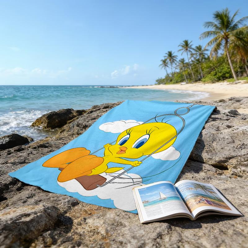 1pc Tweety3 Beach Towel, Beach and Seaside Swimming Pool Equipment, Fashion Pattern, Rectangular, Travel Essentials