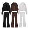 European and American Women's Early Autumn Fashion Set: Lapel Long Sleeve Zipper Fleece Jacket + Pants