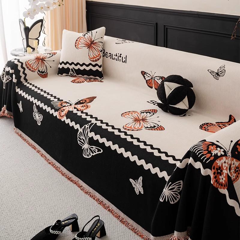 Funda Sofa Chenille Hawaii Butterfly Color Block Sofa Mat Throw Blankets All-season Camping Picnic Sofa Cover