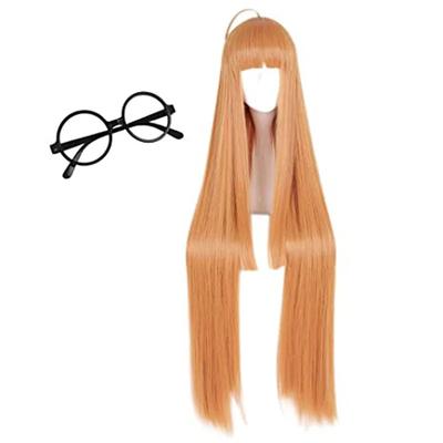 Peruca Anime Futabasakura Jogo P5 Cabelo Longo Liso Cosplay Futaba Sakura Perucas de Vidro + Touca de Peruca + Armação de Óculos