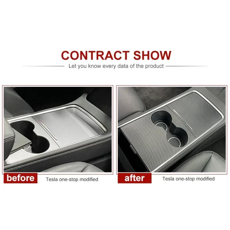 Skydd för mittkonsol i äkta kolfiber för Tesla Model 3 Y 2024-2024 Klistermärke för mittpanel Biltillbehör för interiör