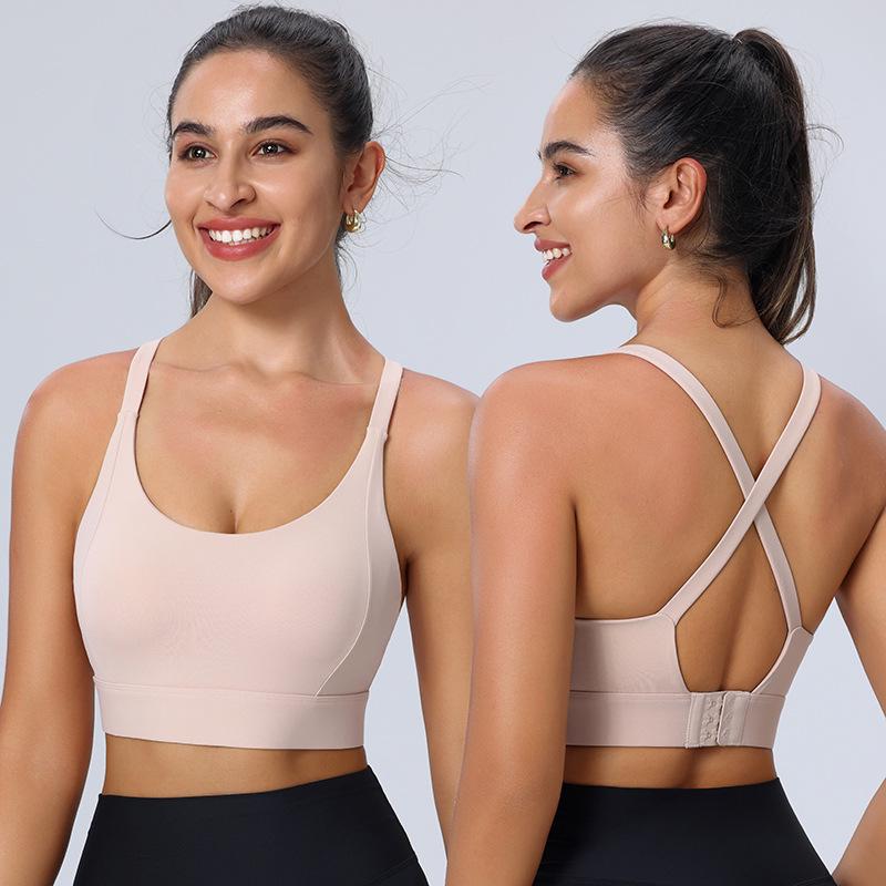 "Quick-Dry Shockproof Cross-Back Sports Bra for Running & Yoga"