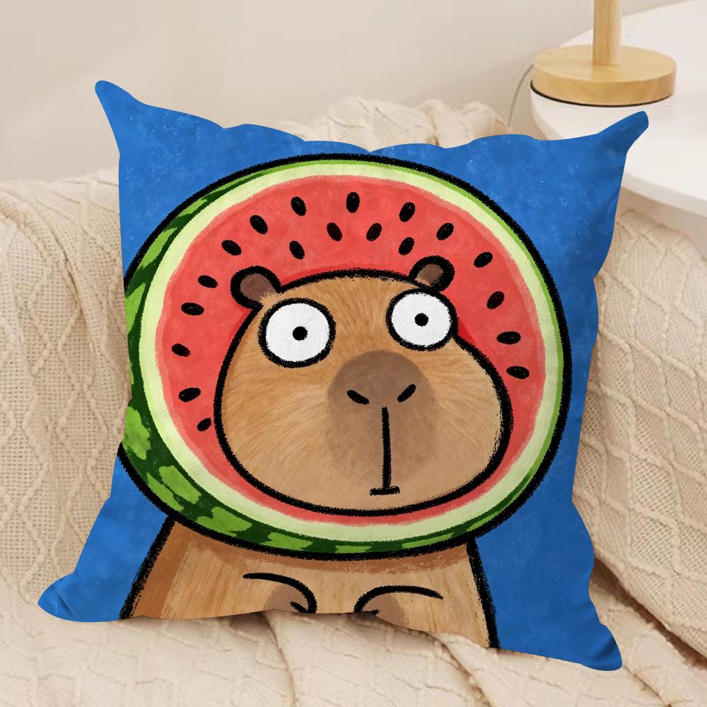 Cute Kapibala Cushion Cover Soft Plush Fabric DoubleSided Printed Cushion Covers for All Seasons Modern HomeDecor Gift