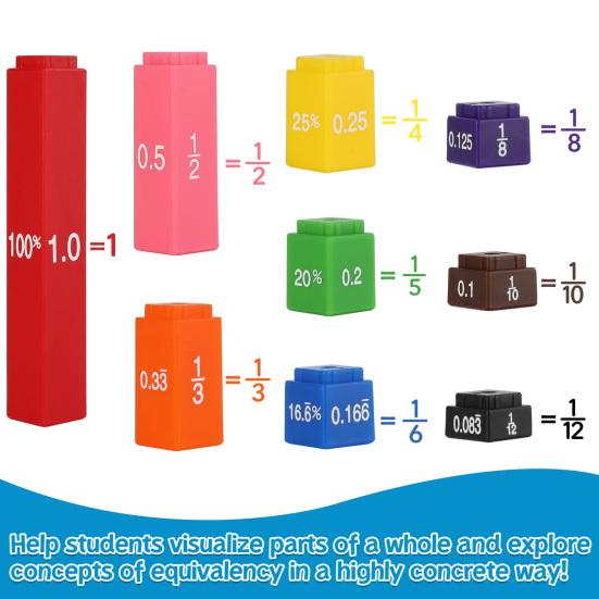 1 Set Interlocking Fraction Cubes Activity Set Elementary School Equivalent Fraction Percents Decimals Learning Cubes Math Manipulatives