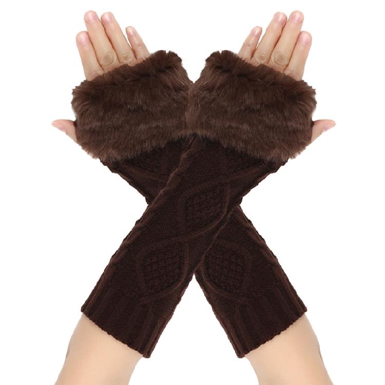 Teenagers Winter Half Finger Mitten Plush Cuffs Keep Warm Lengthen Wrist Gloves