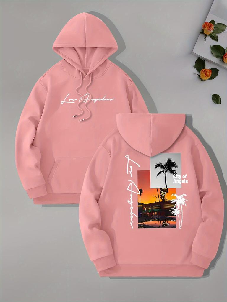 Los Angeles Beach Graphic Pullover Hoodie - Fashion Hoodies for Men with Kangaroo Pocke