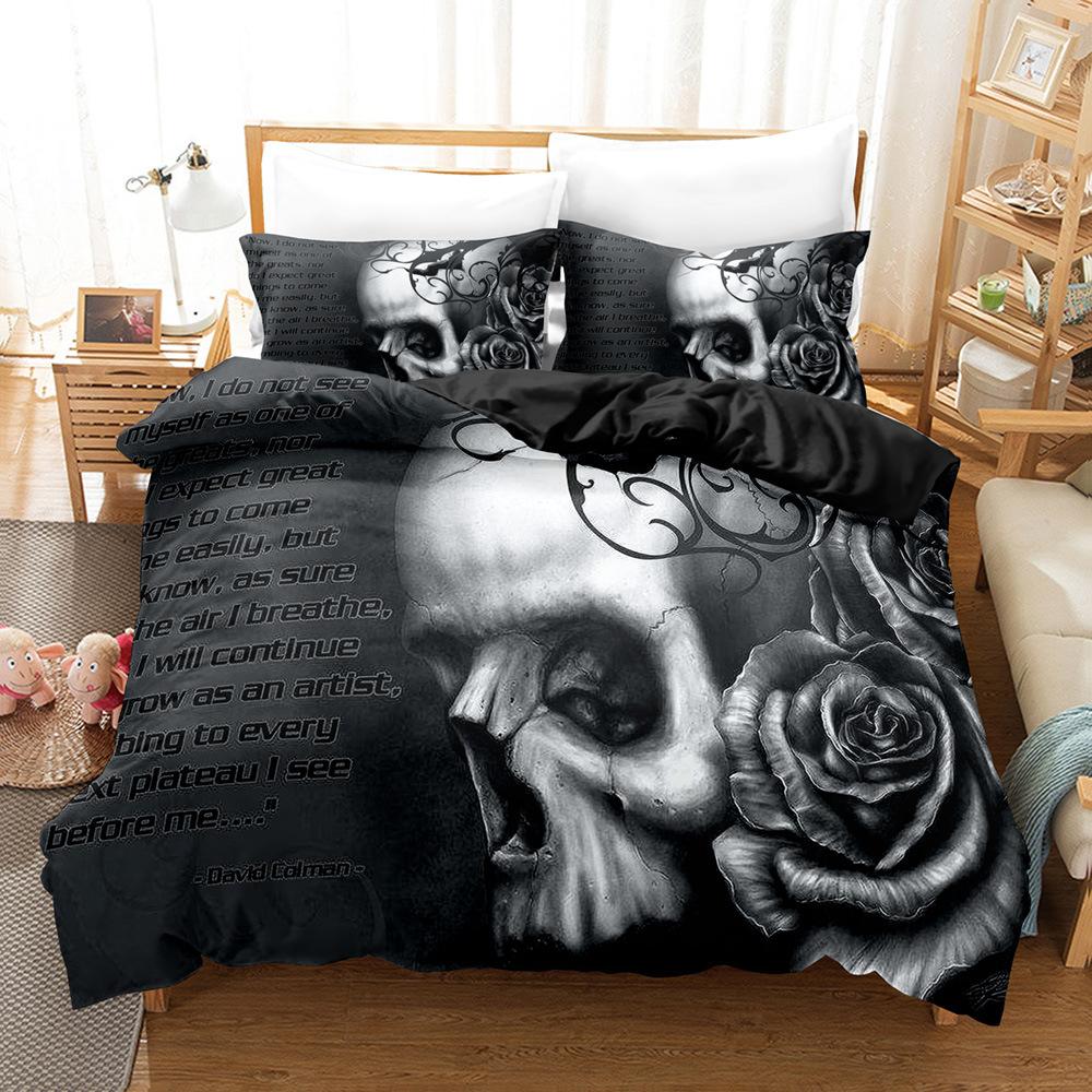 3D digital printing bedding four-piece set three-piece set skull sheet quilt pillow