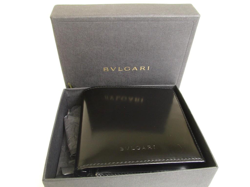 Authentic BVLGARI Black Leather Bifold Men Wallet Compact Wallet #a887  Refurbished
