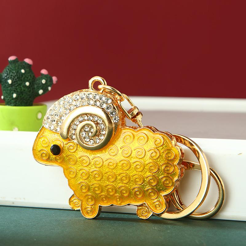 Cute Sheep Zodiac Pendant Keychain Alloy Rhinestone Stylish Bag Charm for New Year Gift Family Present Accessory
