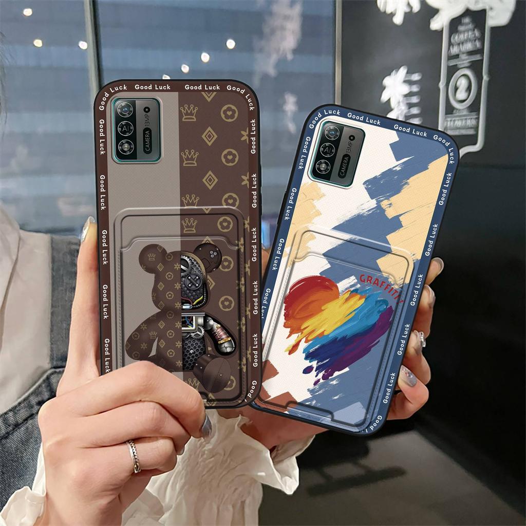 Anti-dust Durable Phone Case For ZTE Blade A52 Lite Card Slot Cartoon Full Wrap Shockproof Waterproof Graffiti Silicone