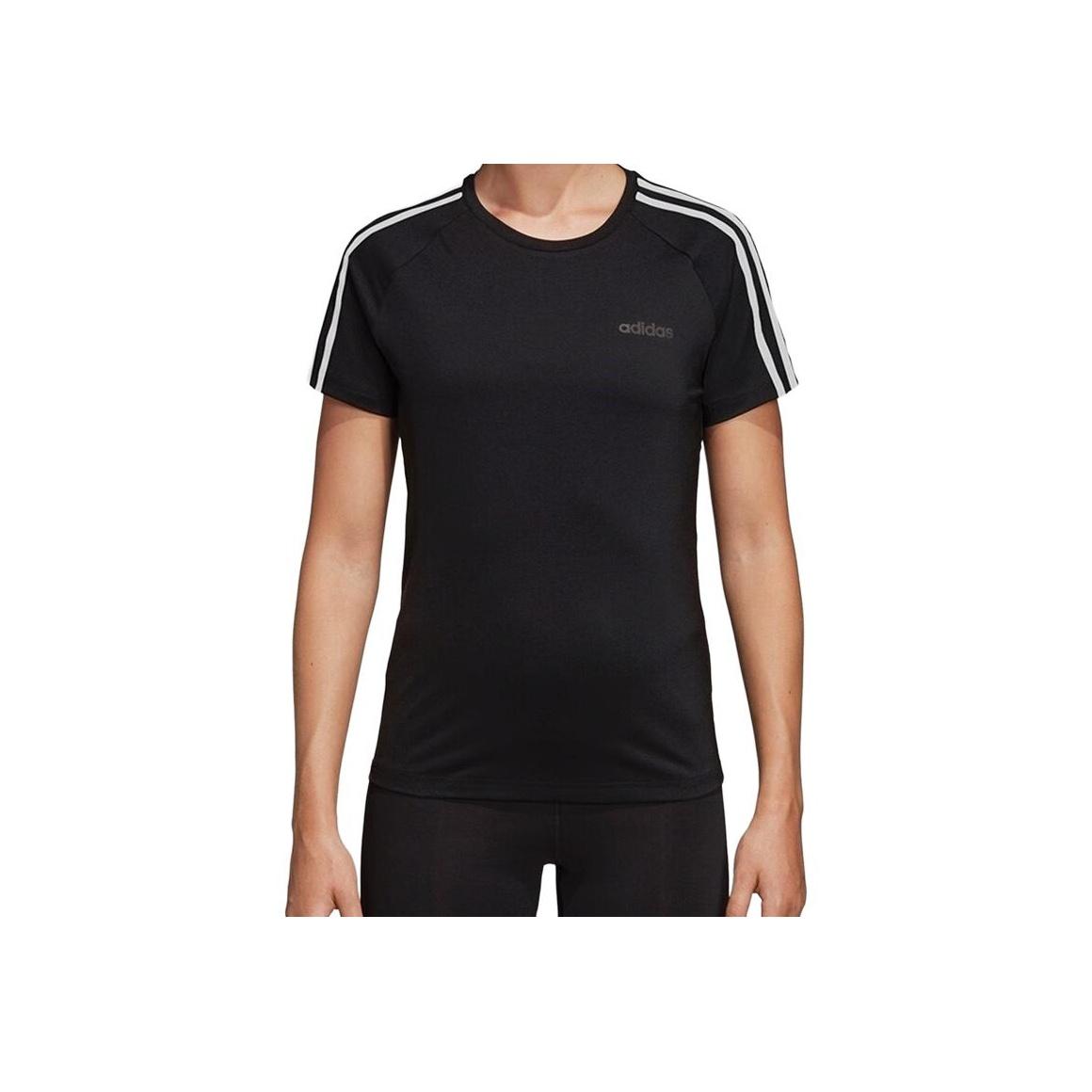 

Adidas Полосатый узор круглый вырез пуловер короткий рукав футболка женские топы черный DU2073 S