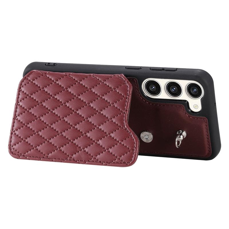 Capa tipo carteira com compartimentos para cartões xadrez de luxo para Samsung A13 A14 A52 A53 A54 S23 S22 S21 iPhone 14 13 12 11 PU com fivela magnética e alça de mão