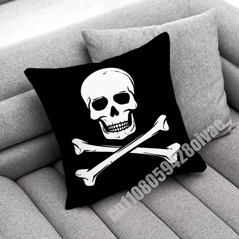 Fish Cat Skull Pirate Jack Rackham Jolly Roger Throw Pillow Case For Decoration 40Cm 45X45Cm Square Bedroom Pillowcase Cover