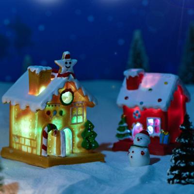 Diy Christmas House Ornaments Simulation Miniature Handicraft With Lights For Xmas Holiday Party