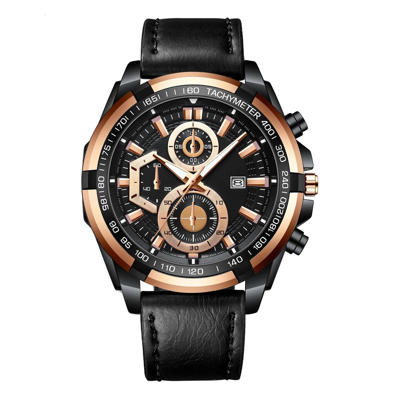 

Часы Quartz Machine Core для мужчин, водонепроницаемые, светящиеся, с календарем и указателем, повседневные, с кожаным ремешком