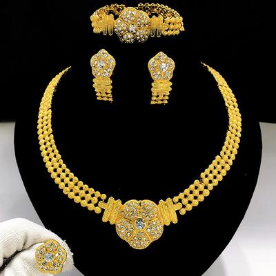 2026 Middle East Dubai Women's Alloy Necklace Earrings Ring Bracelet Wedding Accessories Four-piece Jewelry Set