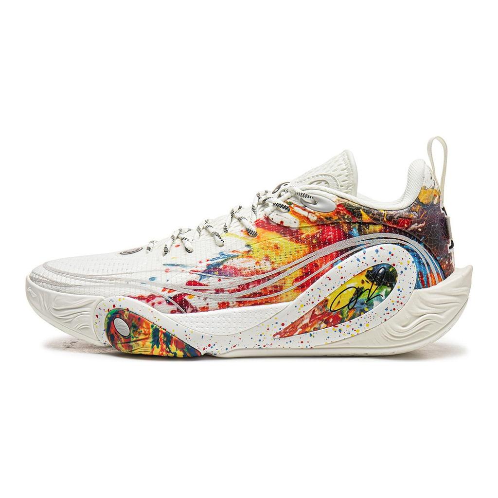 Li Ning DLO1 Cushioning Slip Resistant Abrasion Resistant Rebound Grip Low Top Basketball Shoes Men's Champagne White ABPV009-19