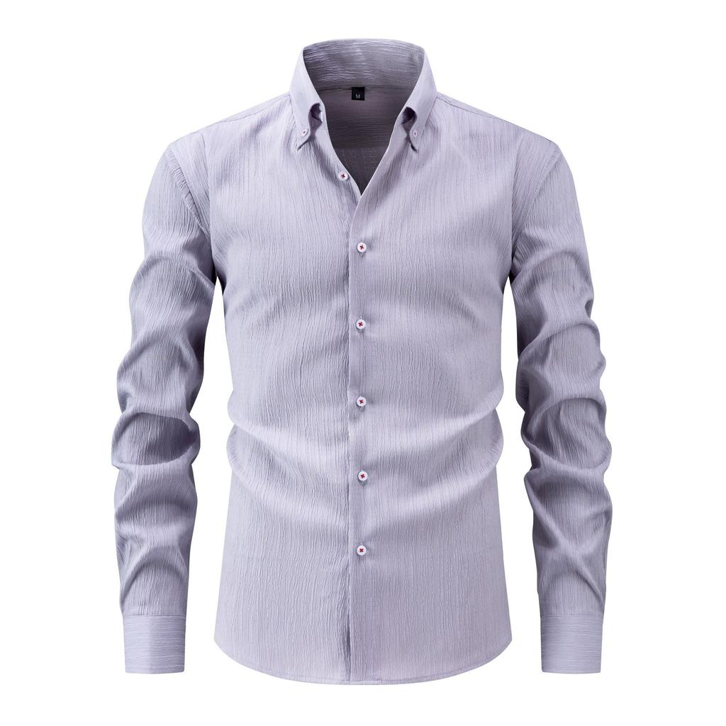 Fashionable Men's Shirt Waves Striped Long-sleeved Shirt Casual Loose and Versatile Button Splicing Top