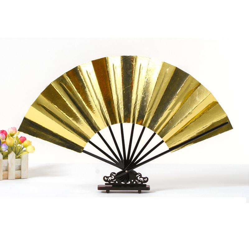 Ancient Chinese Style Golden Portable Folding Fan Bamboo Ribs Japanese Decor Stage Fan Girl Hanfu Dance Performance Hand Fan