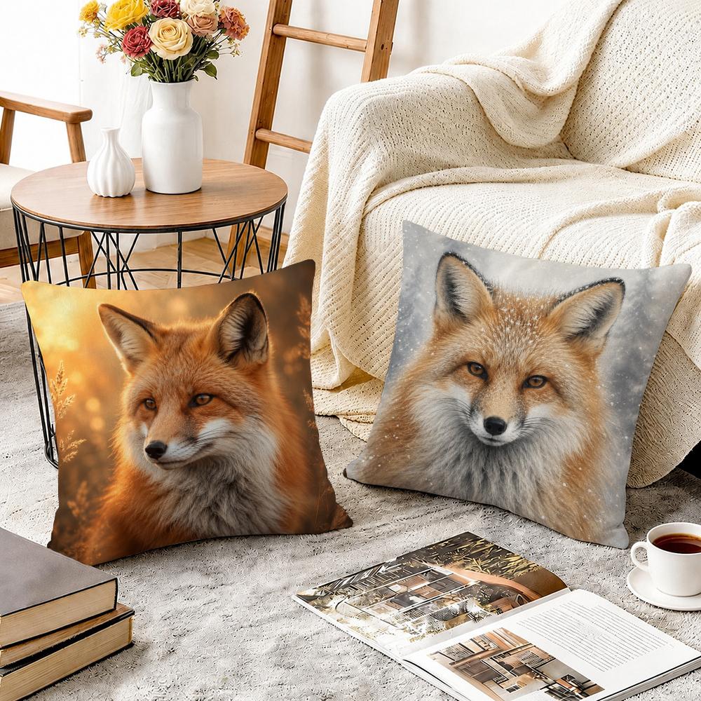 Fox Face Forest Animal Cushion Cover Durable Hypoallergenic Organic Linen Pillow Cover Short Size Washable Skin-Friendly