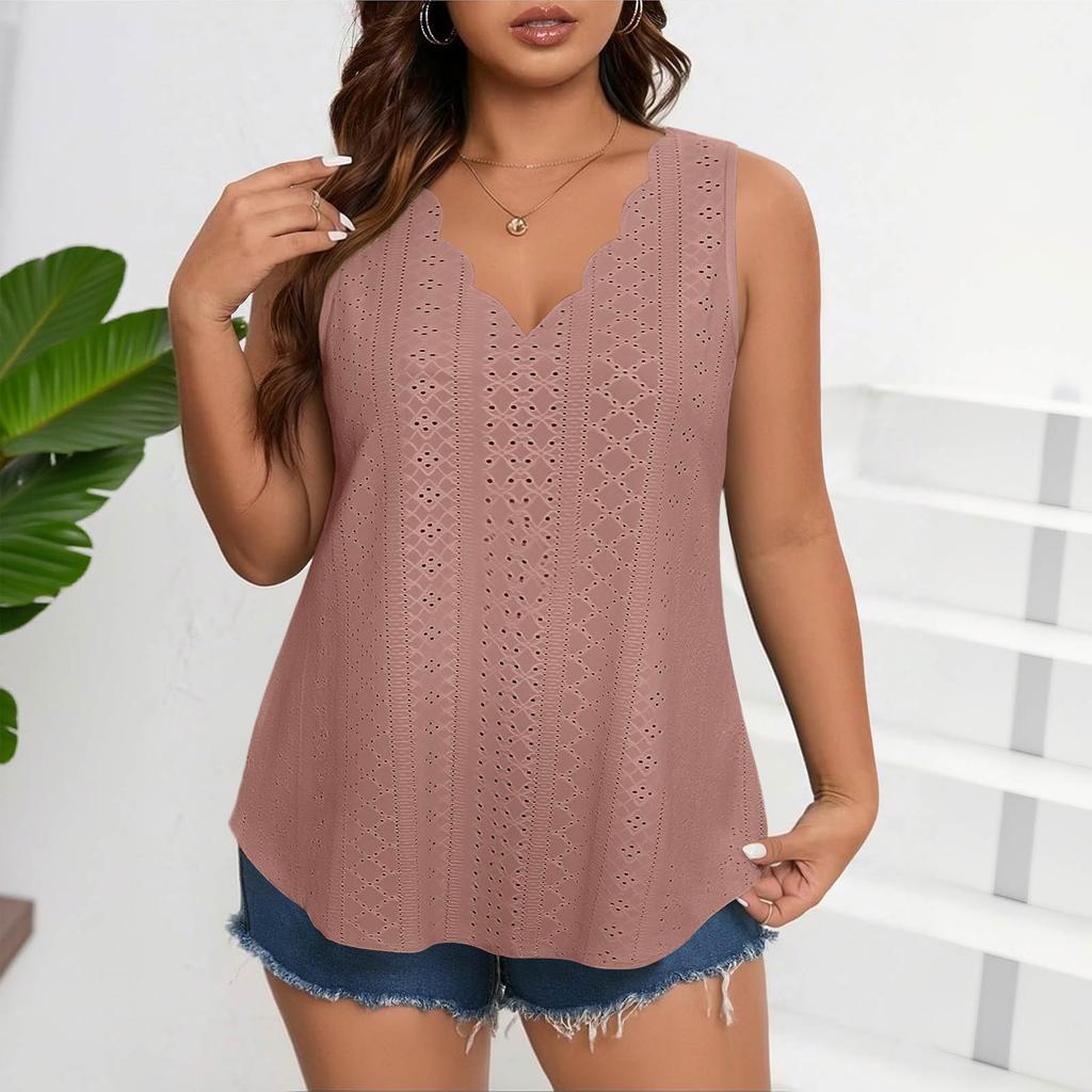 Damen locker sitzendes trägerloses Tanktop ärmellos atmungsaktiv Spitze V-Ausschnitt Bluse