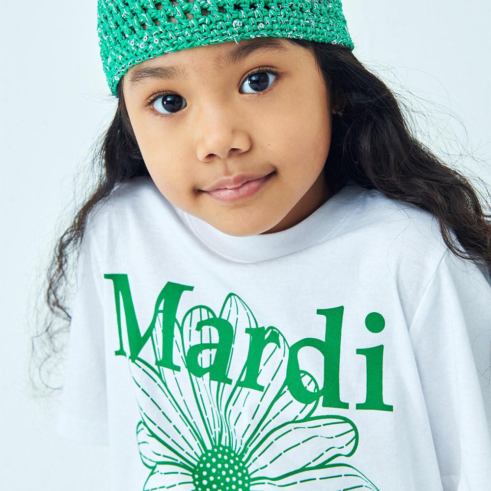 [mardimercredi] KIDS TSHIRT FLOWERMARDI WHITE GREEN S(100)