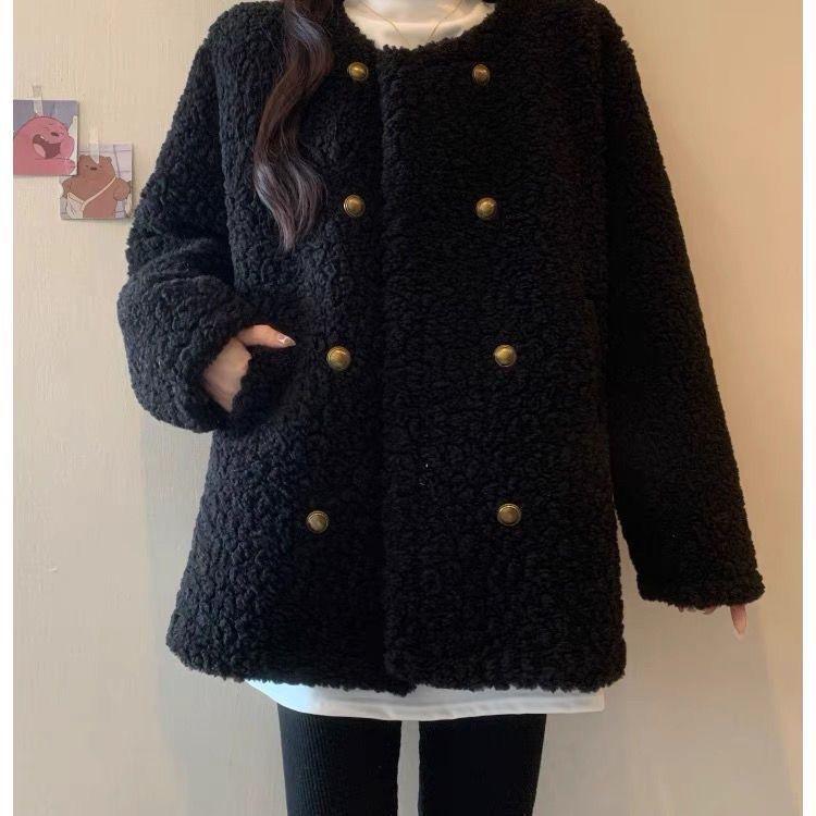 Plus Size Thick Lambswool Coat - Women's Warm, Stylish and Age-Reducing Winter Cardigan