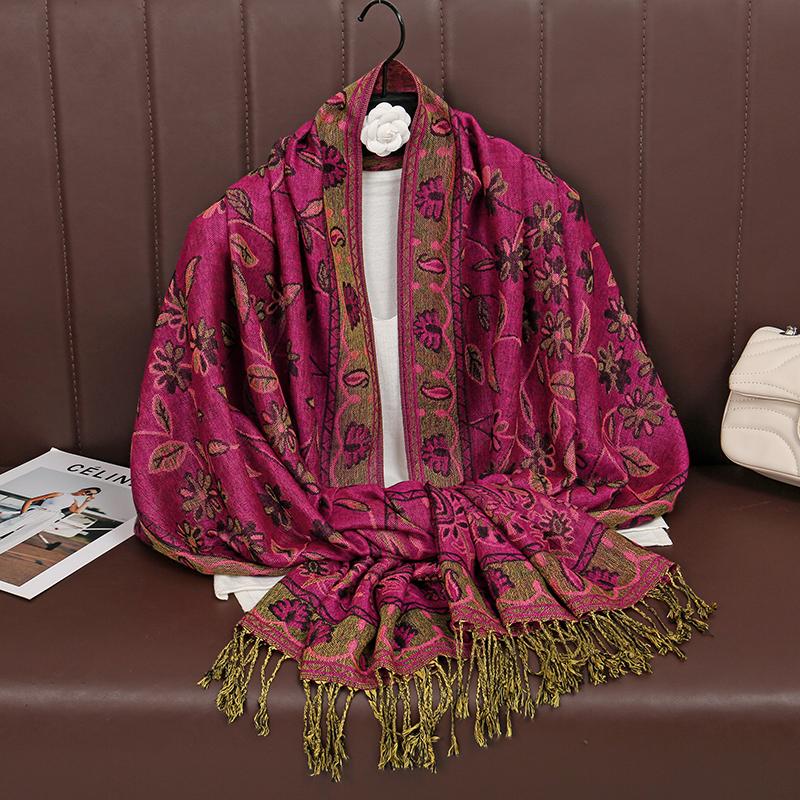 Paisley Pashmina Shawl Scarf Women Jacquard Cashew Printed Scarves Borders Female Tassel Travel Blanket Wraps Ethnic Shawls