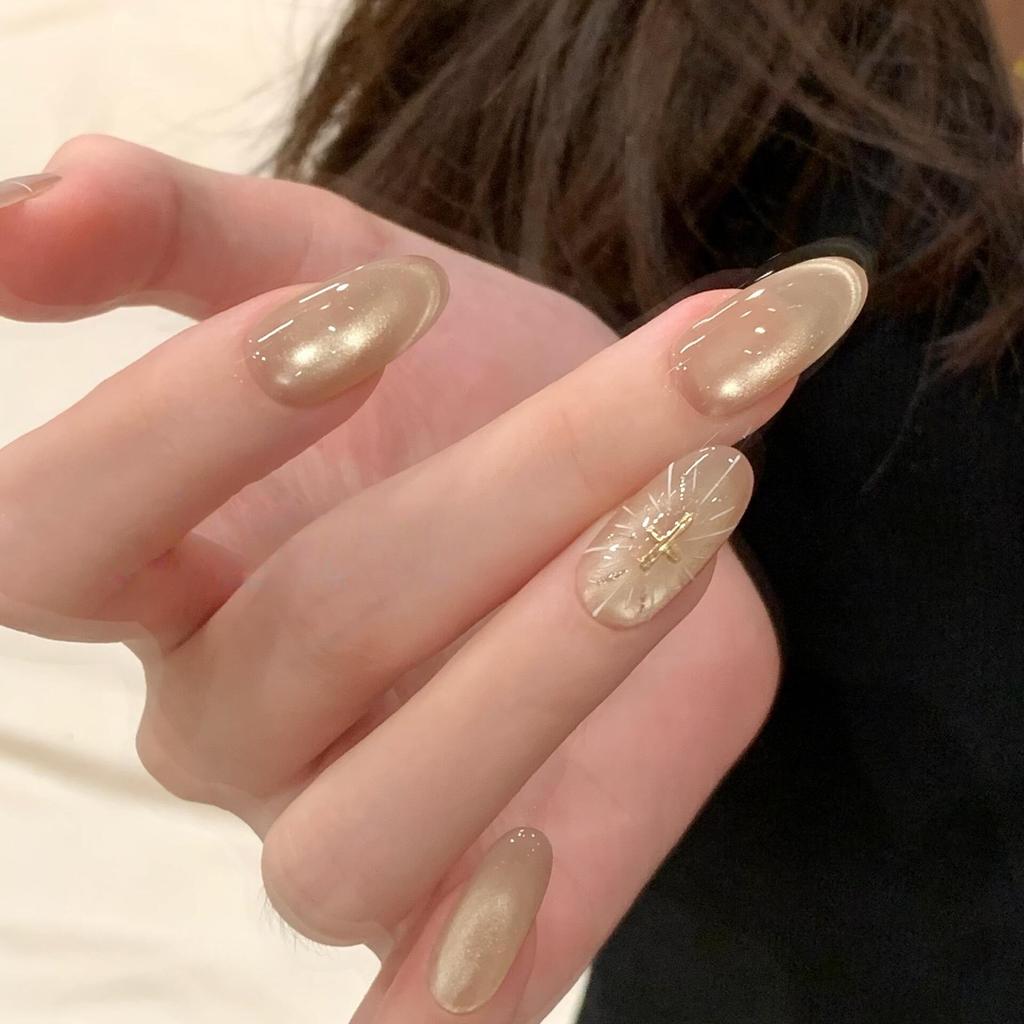 Oracle Holy Light hand-painted cross cat's eye pure hand-worn nail whitening advanced sense nail patch fake nails