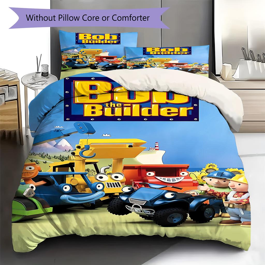Bob the Builder Pattern Bedding,Quilt Set Quilt Cover Pillowcase Home Birthday Gift (1 * Duvet Cover + 2 * Pillowcase, Without Core)