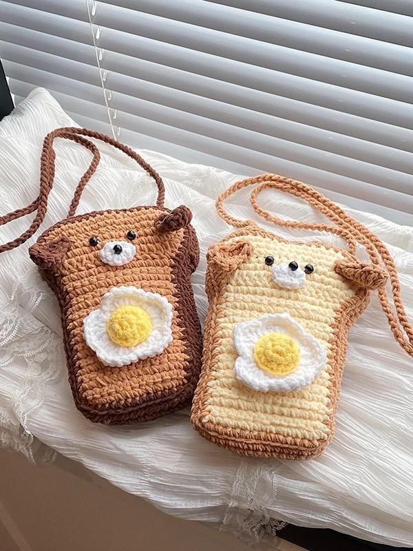 Handcrafted Cartoon Woolen Breadshaped Crossbody Bag For Casual Daily Use