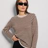 Women Autumn Fashion Thread Contrast O Neck Long Sleeve Loose Knitted Striped Sweater