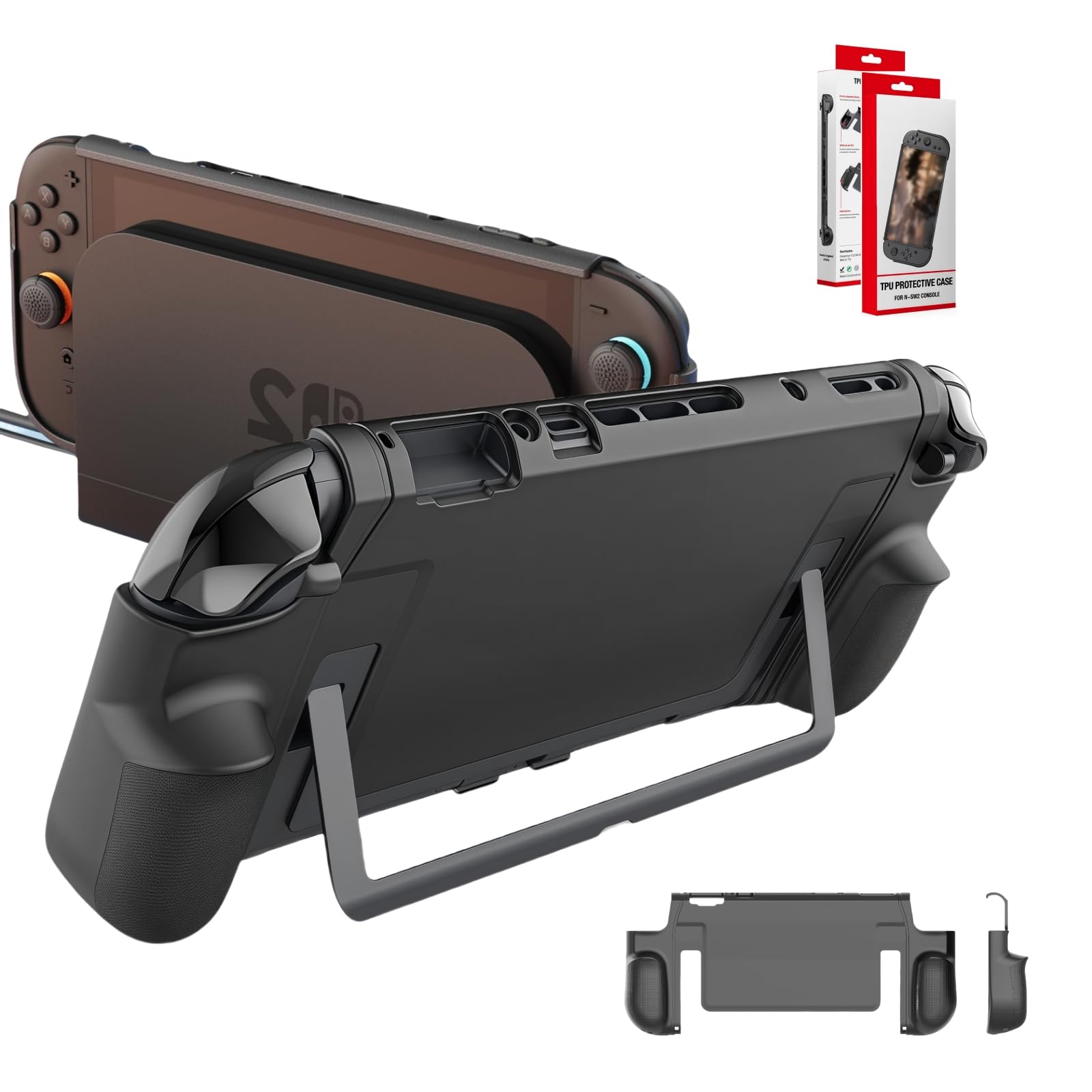 

BUPVIOOD 2025 Новый Nintendo Switch 2 Защитный чехол из ТПУ, Перфорированный, Эргономичный дизайн с упором для большого пальца, 120x280x36мм, Чехол для прибытия, Толщина 1,5 мм, чёрный