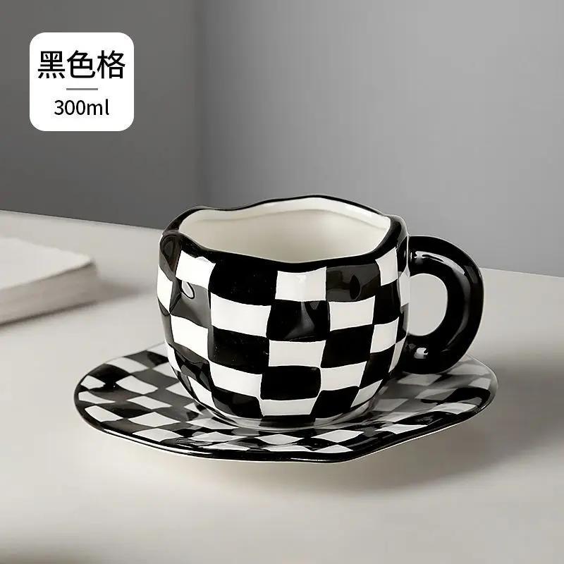 Hand Painted Blue Sky White Clouds Coffee Mug with Ceramic Handmade Tea Cup Saucer Set Lovely Gift Irregular Coffee Mug