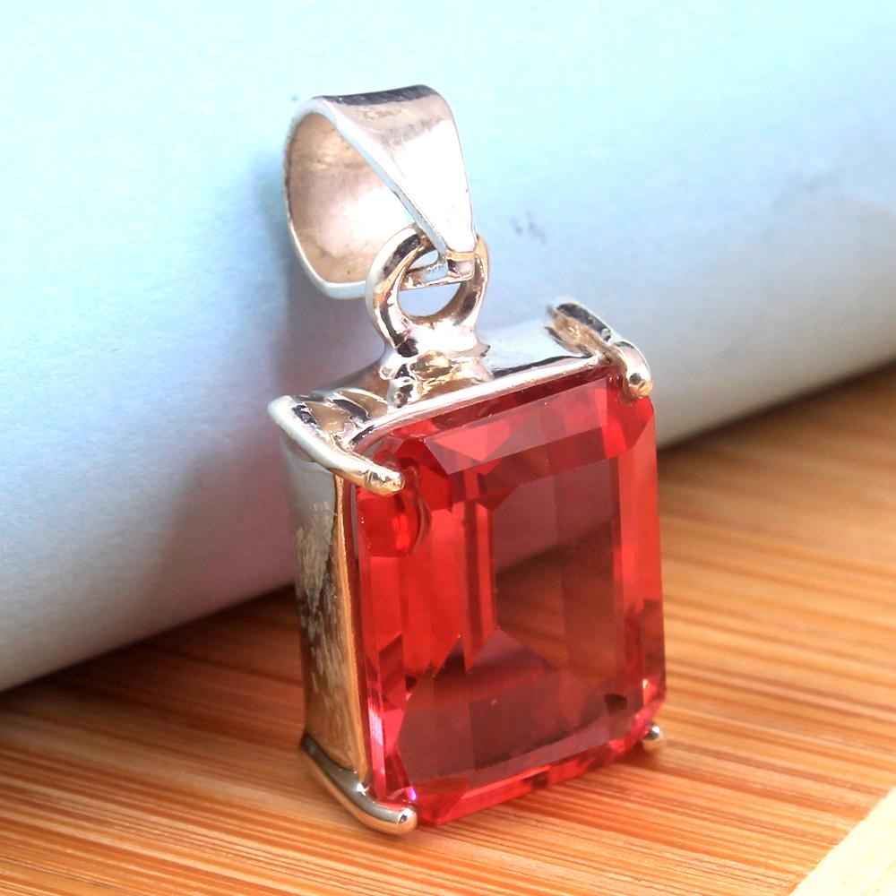 Rosa Topas Edelstein Handgefertigter Anhänger 925 Sterling Silber Edler Schmuck