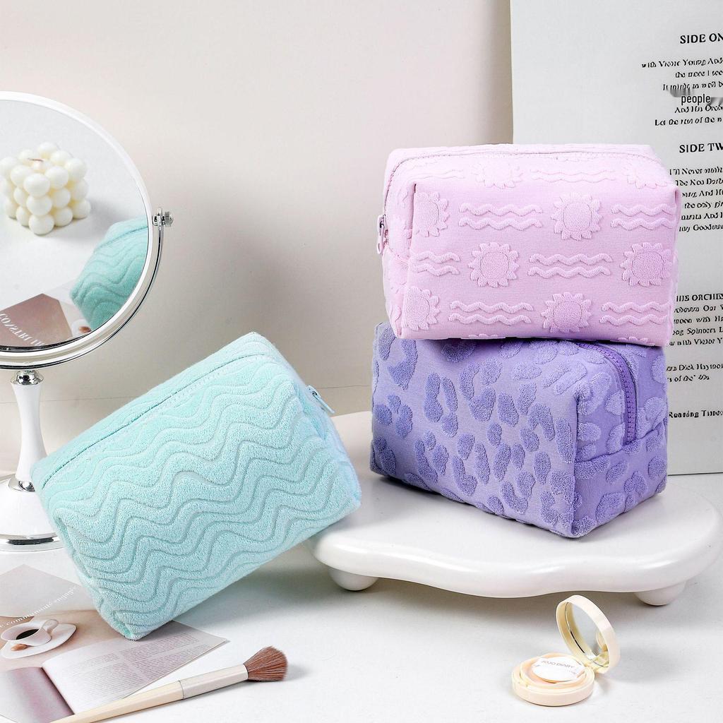 Large Capacity Jacquard Fabric Makeup Bag, Portable Travel Clutch, Small Beauty Organizer