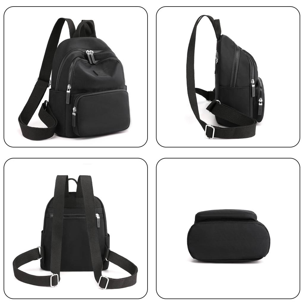 SURCHAR Small Mini Cute Nylon Backpack for Perfect for and Solid Suitable for High School and Black Women's Backpack, Girls, Commuting, School,