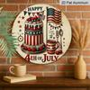 2D Flat, 1pc Round Aluminum Hanging Sign, Happy 4th Of July Patriotic Cake & American Flag Design, Vintage Independence Day Wall Decor, Perfect for