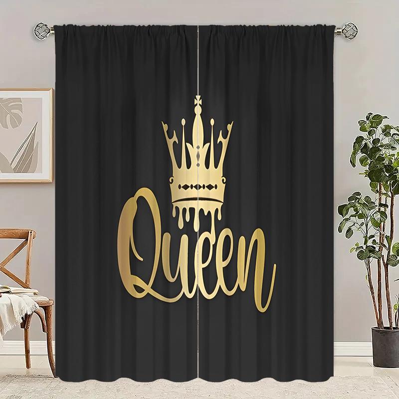 2pc/Black crown-Printed Curtains-suitable for Bedroom, Living Room, Study Private Curtains Curtains , Curtains for Living Room