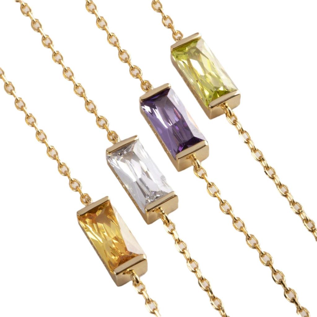 Vintage 12 Birthstone Waterproof Square Pendant Bracelet Gold Plated Stainless Steel Color Fashion Chain Link Jewelry