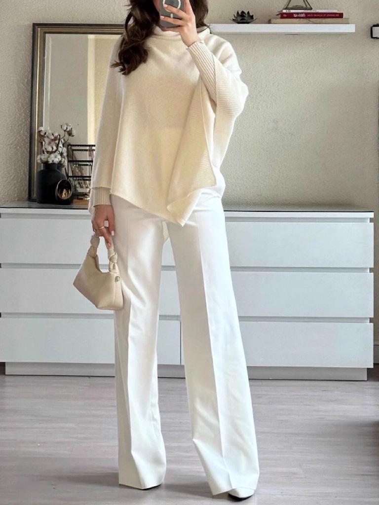Cross-Border Shawl Neck Warmer Sweater: Irregular Knitted Autumn/Winter Pullover Cape Top
