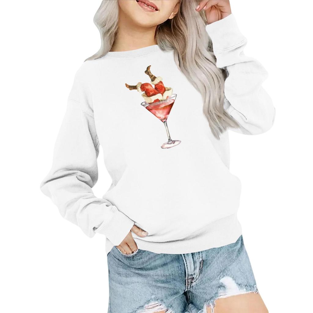 Kids' Fashion Loose-Fit Casual Long-Sleeve Christmas Print Oversized Crewneck Sweatshirt