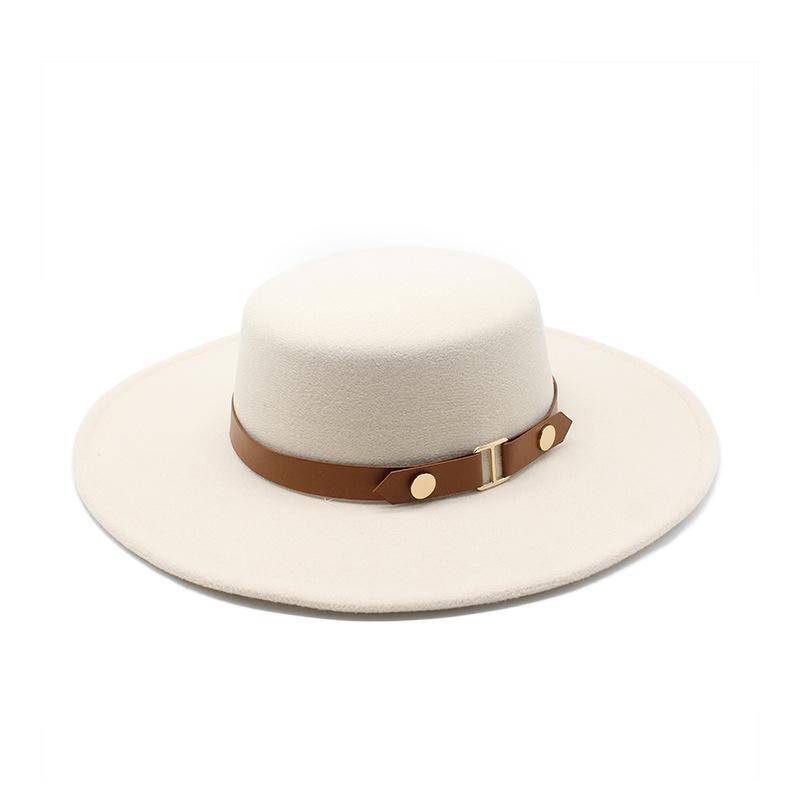 French Socialite Hepburn Style Belt Buckle Maoni Flat Top Top Top Hat Women'S Autumn And Winter British Retro Versatile Woolen Jazz Hat