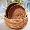 Round Rattan Fruit Basket Handwoven Lightweight for Kitchen or Office Use