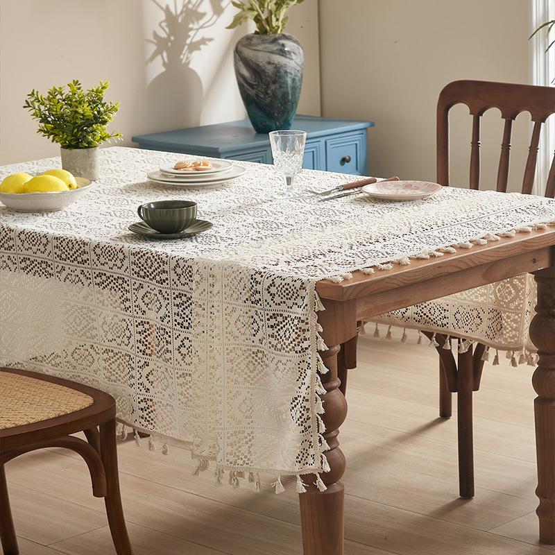 American Retro Pastoral Hollow Crochet Tablecloth Rectangular Round Dining Table Coffee Table Tablecloth Cabinet Cover Towel Household