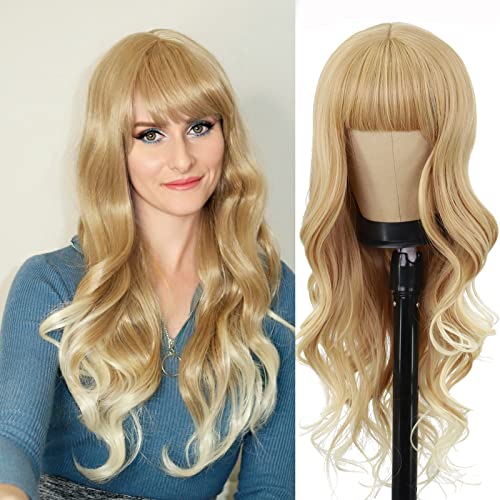 MISSQUEEN Long Wig with Bangs Long Wavy Wig Wigs for Women Heat Resistant Synthetic Women's Cosplay Wigs for Daily Use