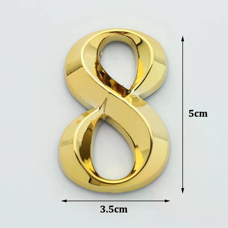 3D Door Number ABS Injection Molding Electroplating Plate Digits 0 To 9 Golden Door Self Adhesive Street Sticker Outdoor