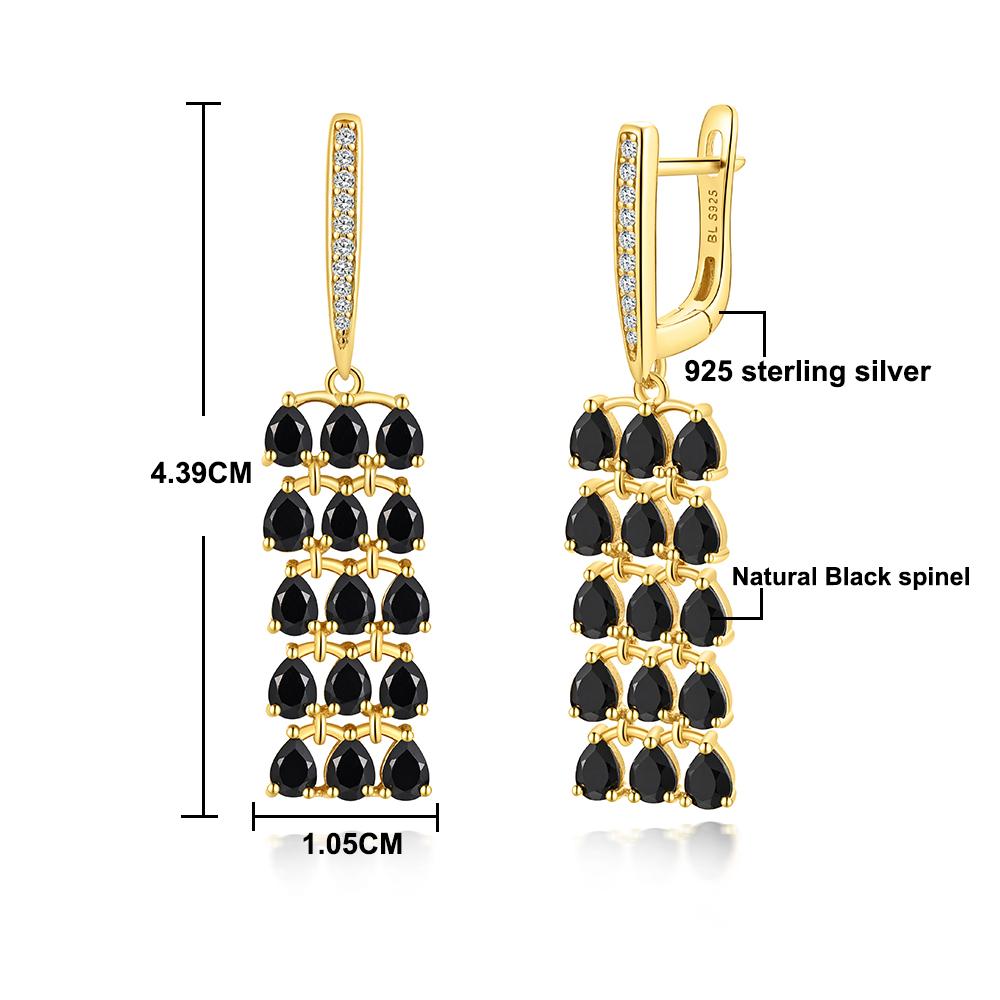 Luxurious and mysterious natural black spinel 925 sterling silver women's earrings for parties and weddings to wear